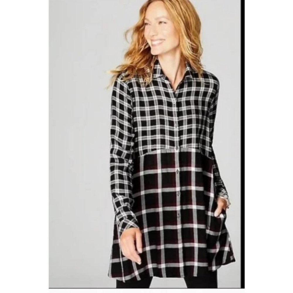 J.Jill Plaid Button Down Longsleeve Tunic/ Dress Size XL Petite